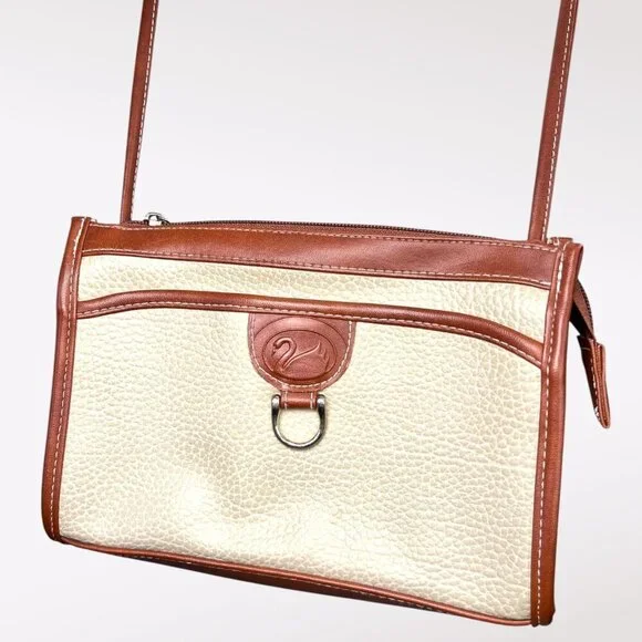 Vintage Crossbody Bag Cream Brown Retro Purse - Picture 2 of 9